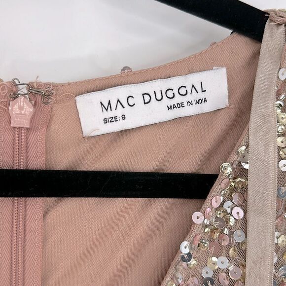 Mac Duggal Shimmering Gold Puff Shoulder Sequined Surplice Gown Dress Size 6 - Picture 3 of 10